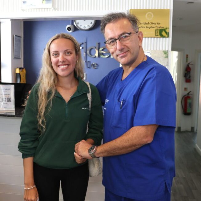 Patient with Dr Alex Hashemi at Confident Smile reception